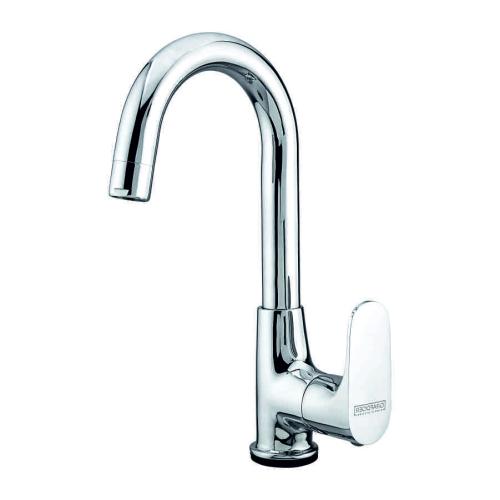 Swan Neck Pillar Cock with Swinging Flat Spout and Wall Flange Chrome